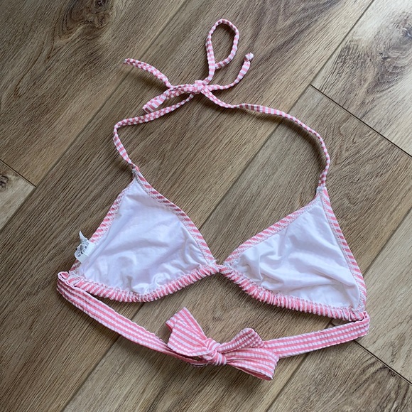 J. Crew Triangle Bikini Seersucker Pink White S - Picture 3 of 6